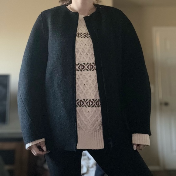 COS Wool Cocoon Jacket Black Full Zip Oversize Minimalist Coat with pockets - Picture 5 of 9